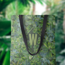 Grönt Tropical Lövs Mönster Monogrammed Tote Bag