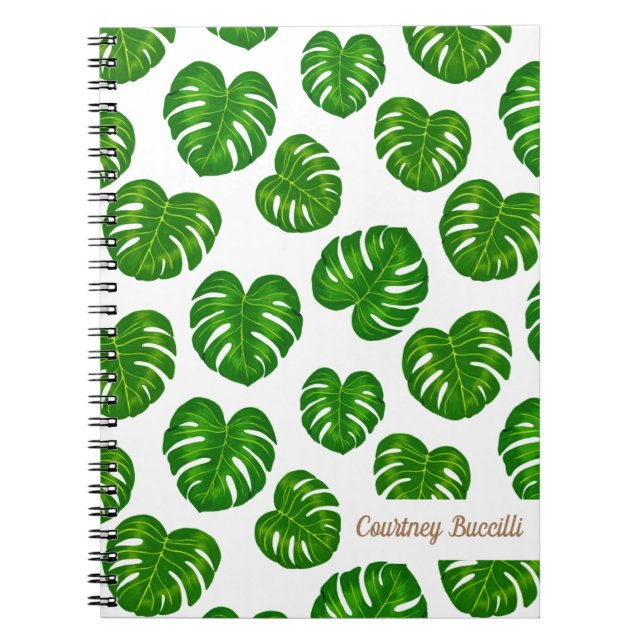 Grönt Tropical Monstera Löv Mönster Anteckningsbok (Framsidan)