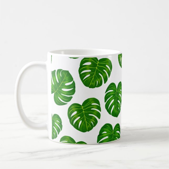 Grönt Tropical Monstera Löv Mönster Kaffemugg (Vänster)