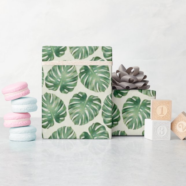 Grönt Tropical Monstera Löv Mönster Presentpapper (Baby Shower)