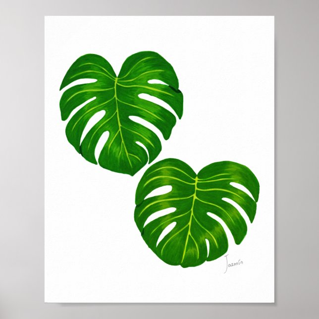 Grönt Tropical Monstera Lövs Art-utskrift Poster (Framsidan)