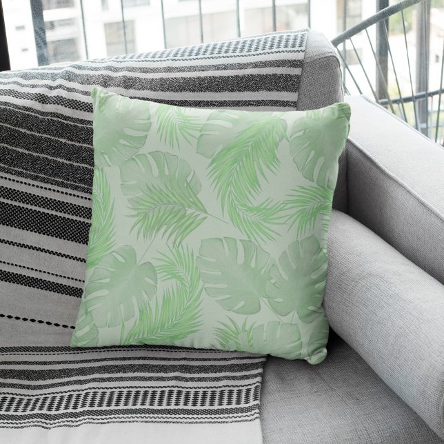 Grönt Tropical Simple Handflatan Löv Kudde (Palm leaves pattern throw pillow)