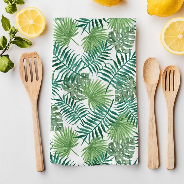 Grönt Tropical Summer Exotic Botanic Handflatan Lö Kökshandduk (Green Tropical Summer Exotic Botanic Palm Leaves Kitchen Towel)