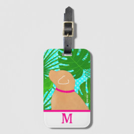 Grönt Tropical Träd Gult Hund Luggage Tag Bagagebricka