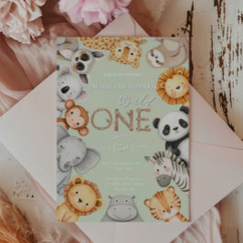 Grönt Tropical Vild One Jungle Safari Animals Inbjudningar