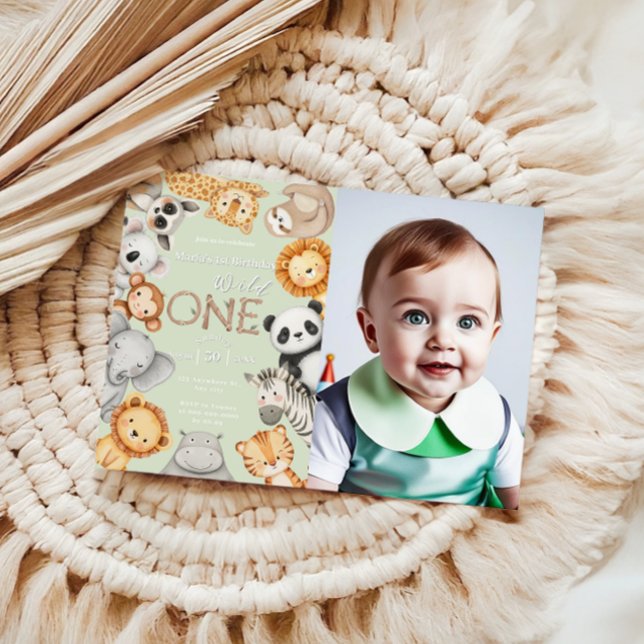 Grönt Tropical Vild One Jungle Safari Animals Inbjudningar (Skapare uppladdad)