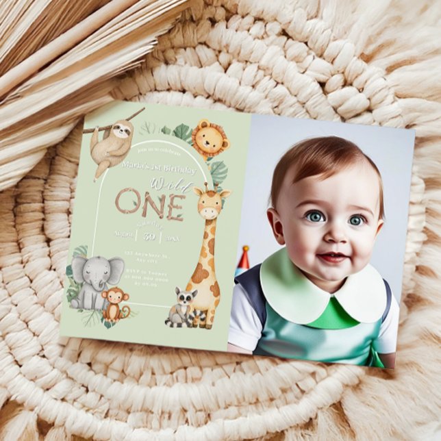 Grönt Tropical Vild One Jungle Safari Animals Inbjudningar (Skapare uppladdad)