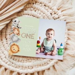 Grönt Tropical Vild One Jungle Safari Animals Inbjudningar