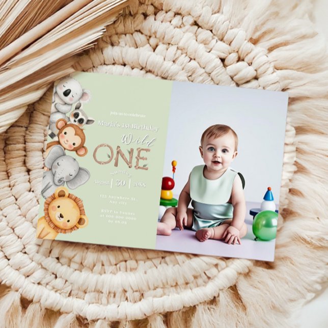 Grönt Tropical Vild One Jungle Safari Animals Inbjudningar (Skapare uppladdad)