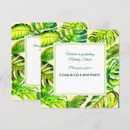 Grönt Tropical Watercolor Löv Studenten Inbjudningar