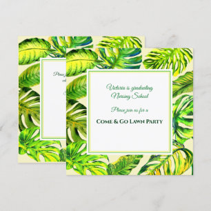 Grönt Tropical Watercolor Löv Studenten Inbjudningar