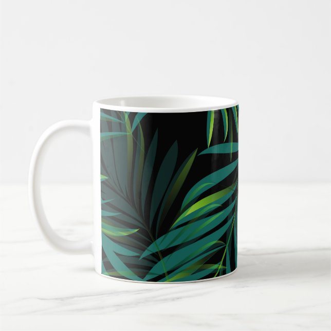 Grönt tropiska handflatan lämnar. Sömlös mönster-d Kaffemugg (Vänster)