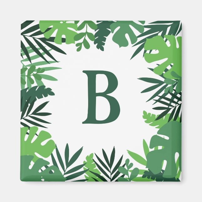 Grönt tropiska handflatan löv blommigt  monogram b magnet (Framsidan)