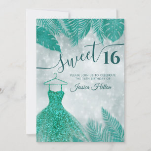 Grönt tropiska löv är en sweet sixteen invitat inbjudningar