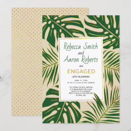Grönt tropiska löv beige förlovningsfest inbjudningar