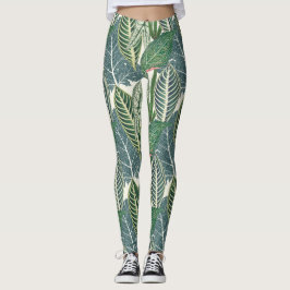 Grönt tropiska löv leggings