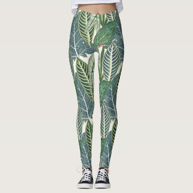 Grönt tropiska löv leggings (Framsida)