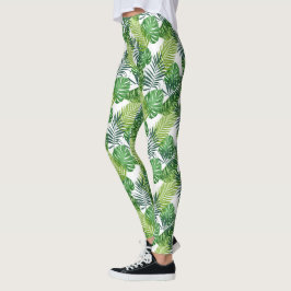 Grönt tropiska löv leggings