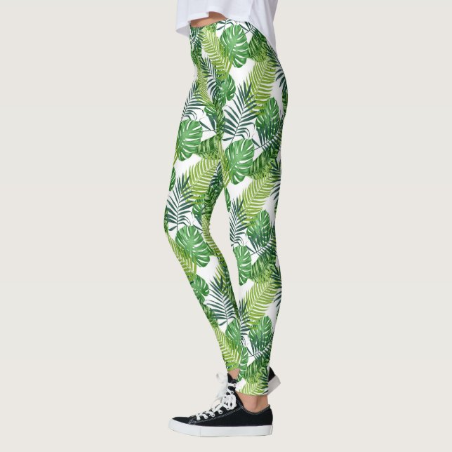 Grönt tropiska löv leggings (Vänster)