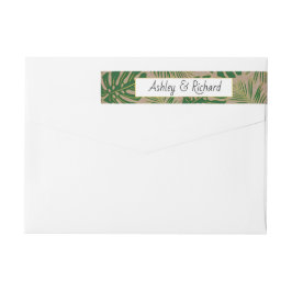 Grönt tropiska löv papper bröllop etikettband