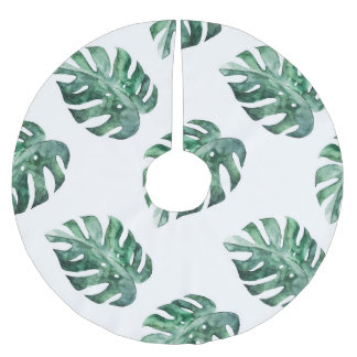 Grönt tropiska löv, vattenfärg mönster julgransmatta borstad polyester