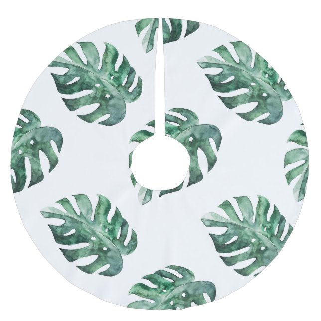Grönt tropiska löv, vattenfärg mönster julgransmatta borstad polyester (Framsidan)