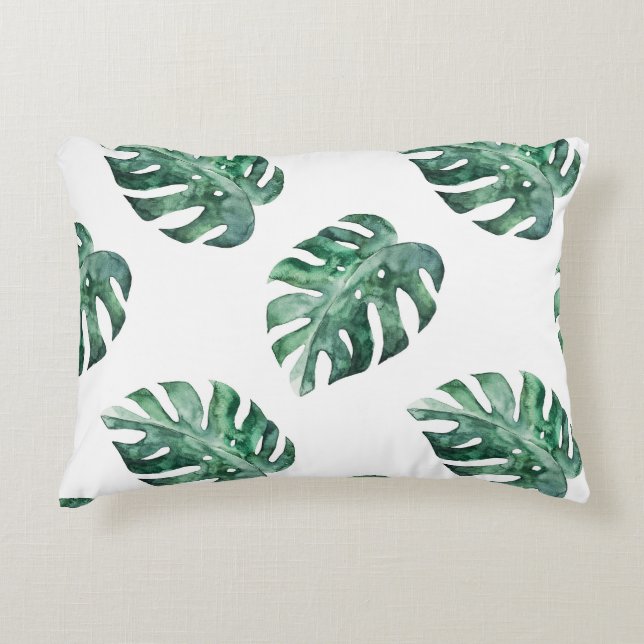 Grönt tropiska löv, vattenfärg mönster prydnadskudde (Framsidan)