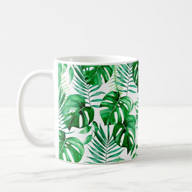 Grönt tropiska löven mönster kaffemugg (Vänster)