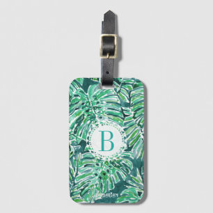 Grönt tropiska Monstera för MonogramDJUNGELVIBES Bagagebricka