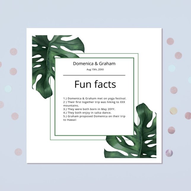 Grönt Tropiska Monstera löv Bröllop Roligt Facts Pappersservett (Skapare uppladdad)