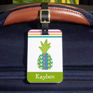 Grönt Tropiskt ananas Anpassat namn Modern Trendig Bagagebricka