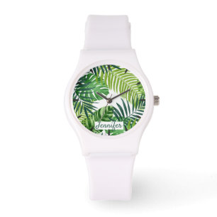 Grönt Tropiskt Bladmonogram Armbandsur