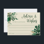 Grönt Tropiskt Foliage Newlyged Önskemål Rådkort<br><div class="desc">Tropical Foliage Trendig Greenery and Löv Framed Personlig Wedding Reception eller Party Advice & Önskemål Card for the Bride and Groom - with bride and Groom's namn, Location and Date. Perfekt till din bord-dekör! I en fet färg-palett med rik gröntar, emerald och guld foil. Den här designen är perfekt för...</div>