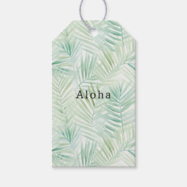 Grönt Tropiskt Löv Aloha Presentetikett (Framsidan)