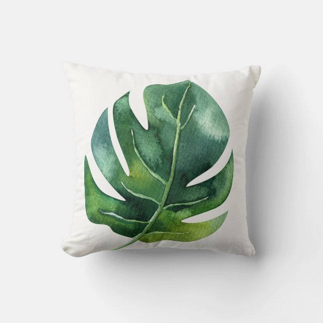 Grönt tropiskt palmblad botanisk ö chic kudde (Framsida)