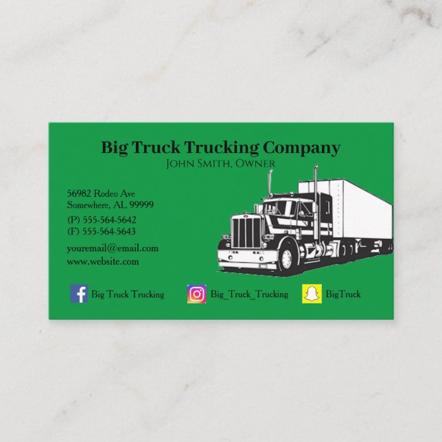 Grönt Trucking Company Visitkort (Framsida)