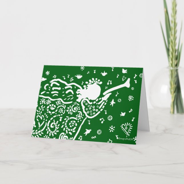 Grönt Trumpet Angel Card Helgkort (Framsida)