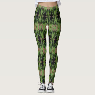 Grönt, tupplur och svart mönster leggings