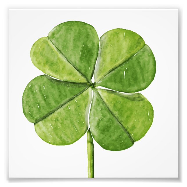 Grönt tur: Shamrock-handmålad med fyra löv-klöver Fototryck (Framsidan)
