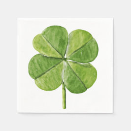 Grönt tur: Shamrock-handmålad med fyra löv-klöver Pappersservett