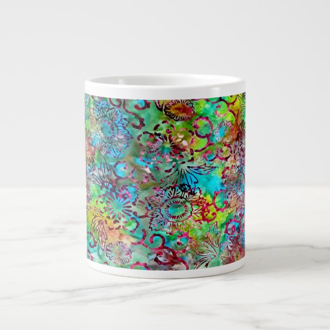 Grönt Turkos Bali Batik Skriv ut Specialty Mugg Jumbo Mugg (Framsidan)