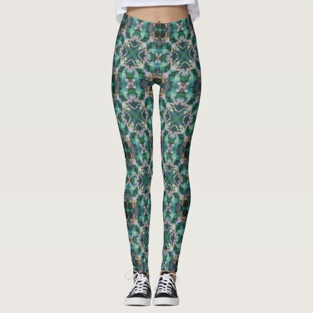 Grönt-turkos-ornament Leggings (Framsida)