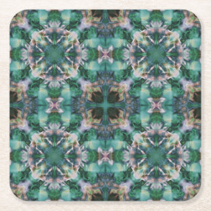 Grönt-turkos-ornament Underlägg Papper Kvadrat