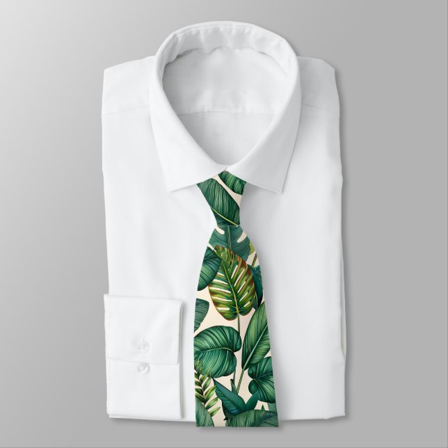 Grönt & turkost palmblad Monstera Tropiskt bladsmö Slips (Bunden)