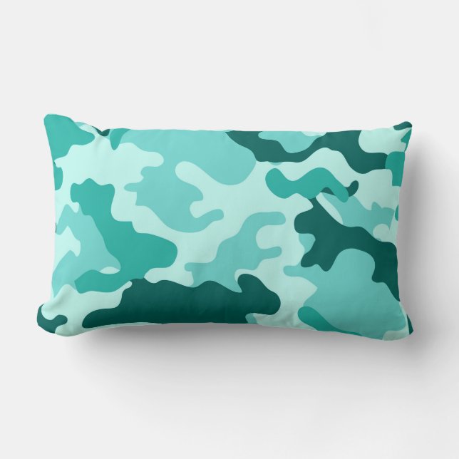 Grönt Turquise Camo Lumbar Pillow Lumbarkudde (Framsida)
