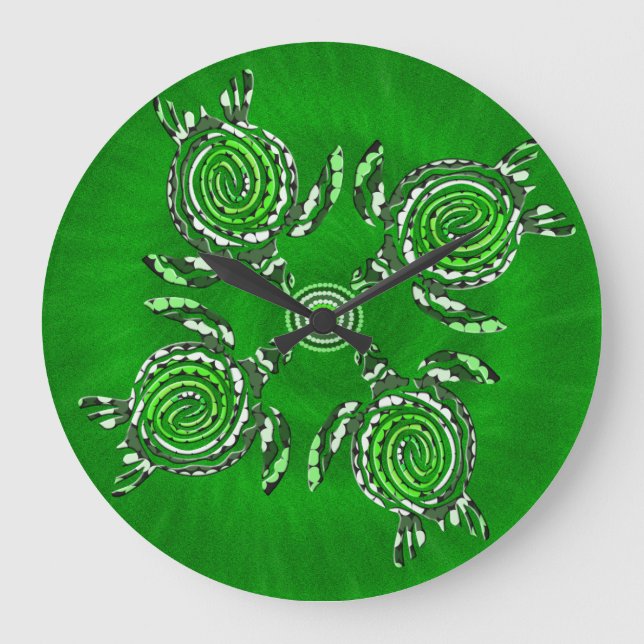 Grönt Turtle Dot Art. Stor Klocka (Framsida)