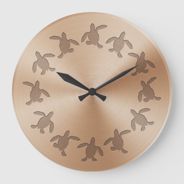 Grönt Turtle Hatchling Metall Mönster Wall Clock Stor Klocka (Framsida)