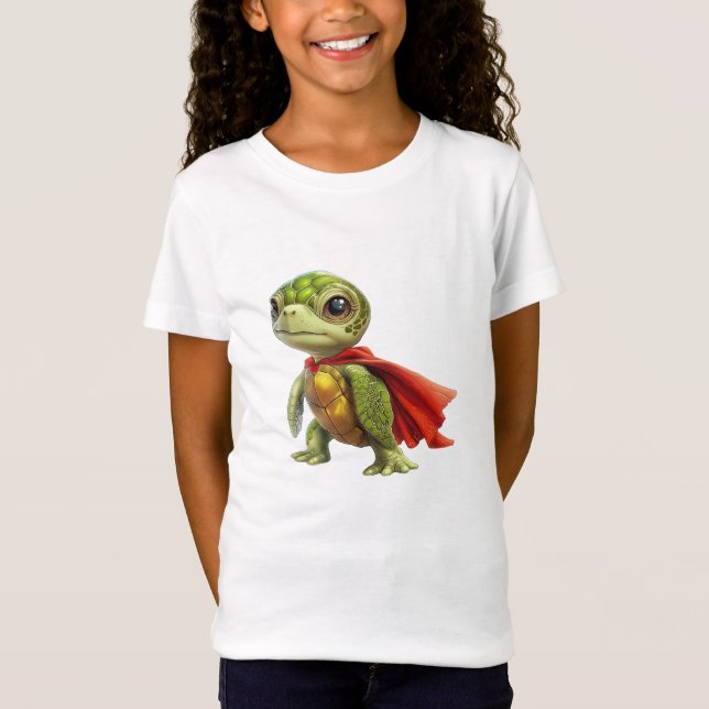 Grönt Turtle Hero med Red Cape T Shirt (Framsida)