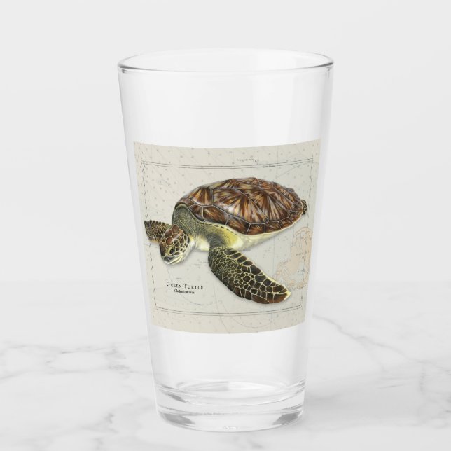 Grönt Turtle over Nautical Drink Glass Glaskopp (Framsida)