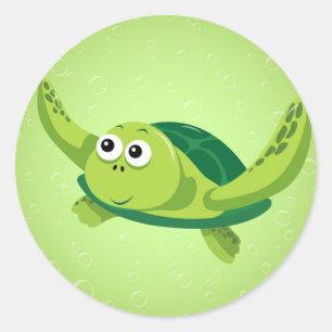 Grönt Turtle Round Sticker Runt Klistermärke